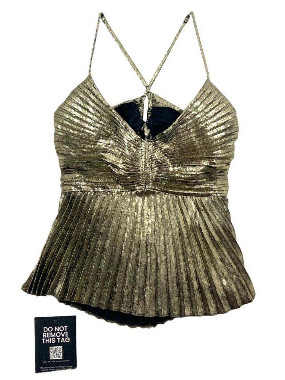 Astr The Label Blythe Metallic Plisse Top Medium New
